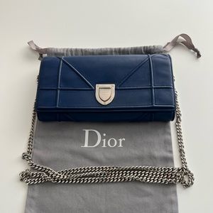 Dior Blue Leather Diorama Chain Clutch